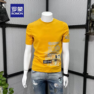 羅蒙（ROMON）歐洲站短袖T恤男潮牌休閑圓領(lǐng)上衣男士時(shí)尚潮流修身印花半袖體恤 黃色 XL