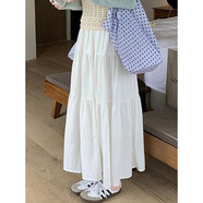 嵐玘白色裙子秋季女裝2024新款垂感的半身裙長裙a字蛋糕裙半裙小個子 白色新款半身長裙 M 【建議100-110斤】