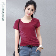 艾路絲婷短袖T恤女夏裝新款上衣韓版修身純色體恤TX3561 圓領(lǐng)酒紅 2XL