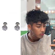 蔓笙美式復古耳釘男士小眾簡(jiǎn)約高級感耳環(huán)男潮流鑲鉆耳骨釘新款送男友 銀色單只