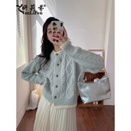 妍莉芬（yanlifen）奶系穿搭衣服藍色針織連衣裙女裝2024年秋季慵懶風(fēng)毛衣套裝裙子 奶藍色毛衣開(kāi)衫 L