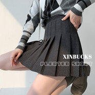 XINBUCKS百褶裙女短裙a字半身裙傘裙春秋高腰顯瘦夏季JK制服裙子冬學(xué)院風(fēng) 深灰色-加長(zhǎng)款（秋冬毛呢面料） L碼 105-115斤（腰圍74cm）