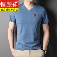 恒源祥t恤男中青年新款短袖白t恤中年男士雞心V 領(lǐng)上衣純色T恤男 GR-8857蘭色 165/M/48