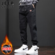 JEEP SPIRIT吉普休閑褲男秋冬季韓版束腳褲子男士寬松工裝褲 黑色加絨 M