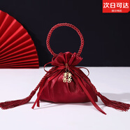 喜糖袋結婚專(zhuān)用絲絨布喜糖袋子婚禮手提喜袋空盒感包裝禮盒 酒紅流蘇銅喜款 大號10個(gè)【15.5*16.5cm】