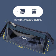 never筆袋巨能裝ins風(fēng)帆布高顏值鉛筆袋小眾透明袋簡(jiǎn)約糖果色學(xué)生女孩學(xué)習(xí)文具大容量 藏青色-大號(hào)（適用于3年級(jí)以上）