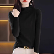 皮爾卡丹（pierre cardin）打底衫女春秋半高領(lǐng)中袖t恤洋氣25新款寬松中領(lǐng)針織衫輕熟風(fēng)上衣 黑色長袖 XL 【建議115-130斤】