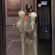 EYNL氣質(zhì)加厚百搭秋冬長款針織開衫毛領(lǐng)外套女冬季寬松連帽慵懶風(fēng)大衣 白色 S