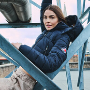 Superdry極度干燥女士短款羽絨服秋冬輕量保暖舒適連帽夾克潮流百搭外套 Eclipse Navy/海軍藍 4 — XS