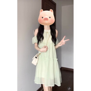 蕭遇（XIAOYU）2025年春季夏天新款女士裝掛脖吊帶短袖連衣裙小個(gè)子穿搭氣質(zhì)衣服 圖片色 M 108-118斤