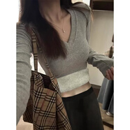 玉極虞德絨V領(lǐng)正肩秋冬季長(cháng)袖打底衫顯瘦修身加絨加厚辣妹內搭保暖上衣 灰色【加絨加厚冬季保暖】 XL 120-135斤