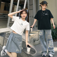 森女部落千里江山系列T恤 基礎款打底衫新中式高支棉短款T恤東方簡(jiǎn)奢風(fēng) 白色T恤(單品)（單件） S