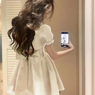 菲尼東爵2022夏季新款韓版ins收腰顯瘦蛋糕裙公主連衣裙仙女學(xué)生短裙子 01款白色 S