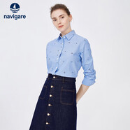 Navigare意大利小帆船女士長(zhǎng)袖襯衫全棉印花襯衣2313013501 牛仔藍(lán) S 