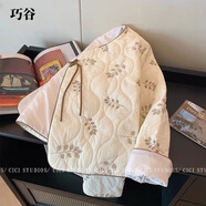 巧谷（QuinceGirl）新中式盤扣繡花衣服女秋冬2023新款小個子減齡復古夾短外套 米白色 L