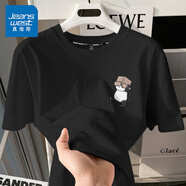 真維斯（JEANSWEST）純棉t恤女士夏季2025新款休閑慵懶風(fēng)短袖女裝潮流寬松半袖上衣服 黑色 舉箱熊貓黑_K 2XL