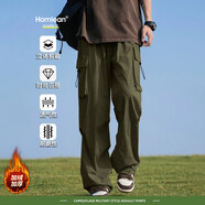 Homlean美式機(jī)能傘兵工裝褲男秋冬加絨保暖闊腿休閑加厚長(zhǎng)褲S6603軍綠4XL