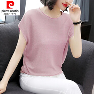 皮爾卡丹（pierre cardin）23年新款2020夏季新款冰絲針織衫寬松蝙蝠衫短袖女裝套頭薄款亮絲 豆沙粉 L