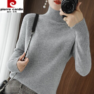 皮爾卡丹（pierre cardin）秋冬新款搭配大衣立領(lǐng)套頭毛衣女寬松加厚韓版純色高領(lǐng)針織打底衫 淺灰 S