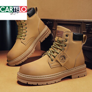 卡帝樂(lè )鱷魚(yú)（CARTELO）皮鞋男士大頭男鞋馬丁靴男秋冬保暖加絨防滑戶(hù)外運動(dòng)休閑高幫棉鞋 黃色【街拍款】 40