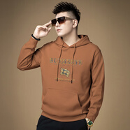 奧圣特（AOSHENGTE）香港潮牌連帽衛衣男春秋季歐洲站潮流加絨男士套頭衫寬松上衣男裝 2107# 焦糖 常規 M 48/165