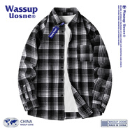 WASSUP UOSNE官方潮牌長(zhǎng)袖襯衫男女情侶款青少年格紋透氣寬松休閑棉質(zhì)襯衣外套 2331黑色 XL（推薦體重125-145斤）