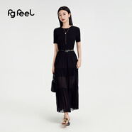 普普風(fēng)2024年夏季女裝新品針織拼雪紡半透視連衣裙（配項鏈）PB3L20962L 黑色 M