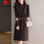 皮爾卡丹（pierre cardin）連衣裙配大衣打底裙2024新款女秋冬季收腰顯瘦小個(gè)子中長(cháng)款毛衣裙 咖色 M