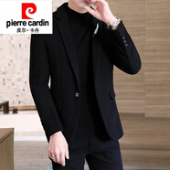 皮爾卡丹（pierre cardin）毛呢西服外套男士韓版秋冬季修身呢子小西裝加絨加厚休閑 637款黑色 XL