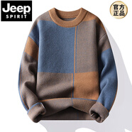 JEEP SPIRIT冬季新款圓領(lǐng)加厚毛衣男針織衫幾何潮牌長(zhǎng)袖衣服男士打底衫歐美男 桔色 M