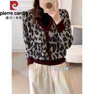 皮爾卡丹（pierre cardin）豹紋半高領(lǐng)假兩件毛衣女2025秋冬新款時尚寬松針織打底衫女裝 黑色 S
