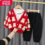 【三件套】樂芭鼠童裝兒童套裝春秋嬰幼衣服男女童寶寶衛(wèi)衣套裝秋季洋氣時(shí)尚中小童服裝開衫外套褲子卡通小熊 紅色（小熊三件套） 80碼建議8-12個(gè)月(身高70-80cm)