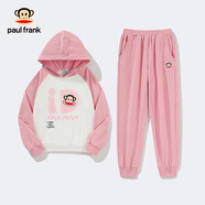 大嘴猴（paul frank）童裝兒童連帽衛衣男童套裝2024秋冬新款女童套頭中大童休閑兩件套 淺粉 110