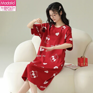 莫代爾純棉睡裙女夏季短袖中長(cháng)款夏天大碼薄款女士豹紋連衣裙睡衣家居服 YZT9386睡裙 深酒紅 L 165100-120斤