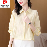 皮爾卡丹（pierre cardin）23年新款春裝新款天絲襯衫長(cháng)袖寬松休閑顯瘦短款上衣洋氣雪紡女士 黃色 【版】 L碼 建議105-115斤