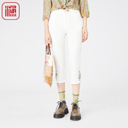 漁漁牌女裝褲子女2024新款夏季薄款純棉簡(jiǎn)約直筒休閑七分褲FGGB6043 白 L