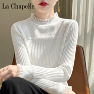 拉夏貝爾（La Chapelle）精紡半高領(lǐng)羊 毛衫女蕾絲花邊鏤空提花長(cháng)袖針織毛衣釘珠打底衫上 純100自動(dòng)發(fā)熱白色 純100自動(dòng)發(fā)熱L
