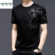 啄木鳥(niǎo)桑蠶絲短袖t恤男士夏季薄款透氣寬松休閑半袖體恤衫上衣外套 ZMN932冰絲短袖-黑色 3XL 185建議165-180斤