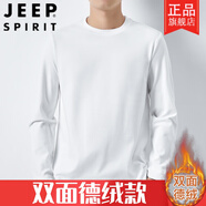 吉普（JEEP）秋季加絨加厚寬松純棉潮流男士長袖T恤圓領(lǐng)純色內(nèi)搭上衣服打底衫 德絨圓*領(lǐng)長*袖白色 M 適合80-110斤