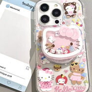 亭澤羽粉色搖搖kt貓適用iphone15蘋(píng)果14promax手機殼iX/XR/XS硬殼Se2/3 粉色裙子kt貓手機殼+支架粉色玩 iPhone13mini