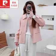 皮爾卡丹（pierre cardin）短款雙面呢春季雙面絨外套大衣上衣時(shí)尚寬松春秋新款小個(gè)子毛呢女 粉色 L L 【90-105斤】