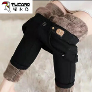 啄木鳥（TUCANO）加絨加厚牛仔褲女秋冬彈力舒適高腰女士黑色打底小腳保暖棉褲女士 黑色【加厚】 加絨 31 建議130-140斤