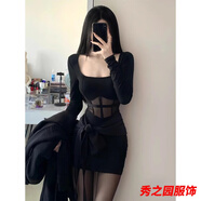 范哲莎2024新款秋裝辣妹性感御姐氣質(zhì)黑色網(wǎng)紗連衣裙女純欲修身包臀短裙 黑色 XL (0)