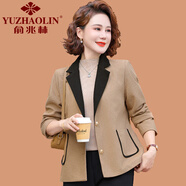 俞兆林（YUZHAOLIN）小香風(fēng)媽媽短款西裝外套上衣小個子中老年女裝春秋時尚休閑小西服 卡其色 XL (參考90-105斤)