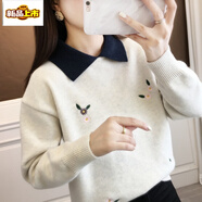 初徑娃娃領(lǐng)加絨加厚毛衣女秋冬2025新款洋氣寬松針織打底衫短款上衣女 白色【常規(guī)款不加絨】 M 建議95-110斤