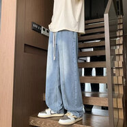 Baldauren12男大童褲子13青少年春秋款闊腿牛仔褲18男孩初高中學(xué)生寬松直筒 1056#淺藍色【松緊腰】 165 L(建議110-125斤)