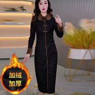 HPVD冬天旗袍加厚保暖加絨改良裙2024秋冬新款遮肚子顯瘦氣質(zhì)中長 黑色 繡花加絨加厚 有口袋 M 建議85-斤穿