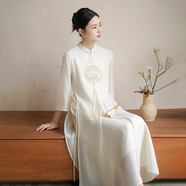初蟬衣事初蟬中國(guó)風(fēng)禪意茶服女2025春夏新款刺繡新中式仙氣飄逸旗袍連衣裙 杏色 L （現(xiàn)貨）