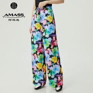 阿瑪施（AMASS）女裝新款時(shí)尚百搭松緊腰直筒休閑長褲女5100552 炫彩龍 M (3碼)