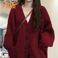 FSHE紅色中長款毛衣外套女秋冬外搭日系慵懶風穿搭軟糯針織開衫女 紅色開衫[單件] M